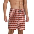 thumbnail image 2 of Balery Red and Brown Squares Pantalones cortos de pijama de punto de algodón para hombre con cinturilla y bolsillos-Small, 2 of 6