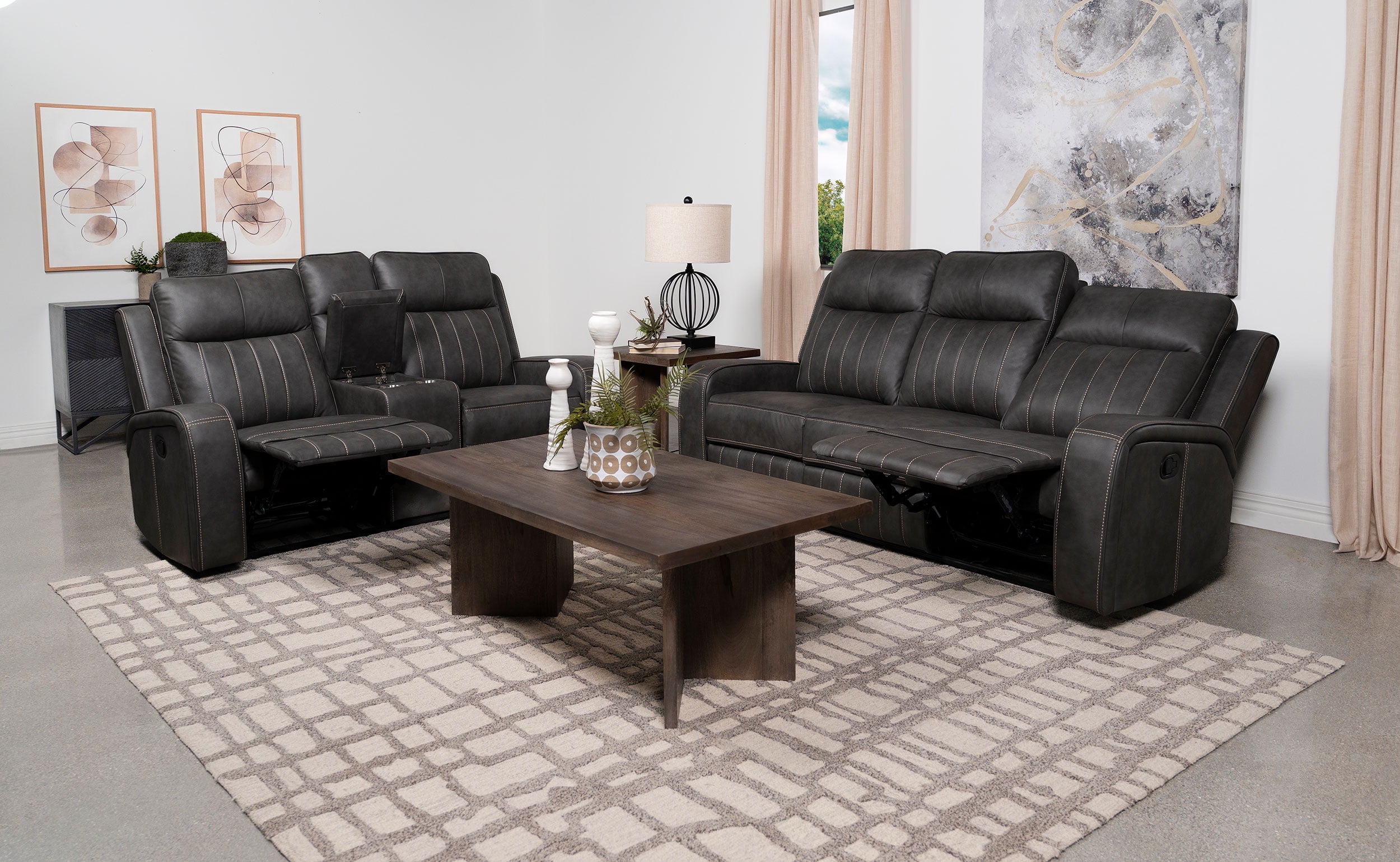 Coaster Raelynn 2-piece Faux Leather Upholstered Motion Reclining Sofa Set Gray
