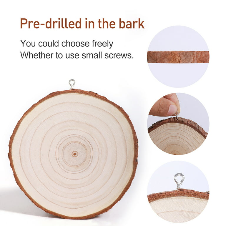 Unfinished Natural Wood Slices 20 Pcs 3.5-4 inch Craft Wood Kit Circles Crafts Christmas Ornaments Rustic Wedding Decoration DIY Crafts with Bark