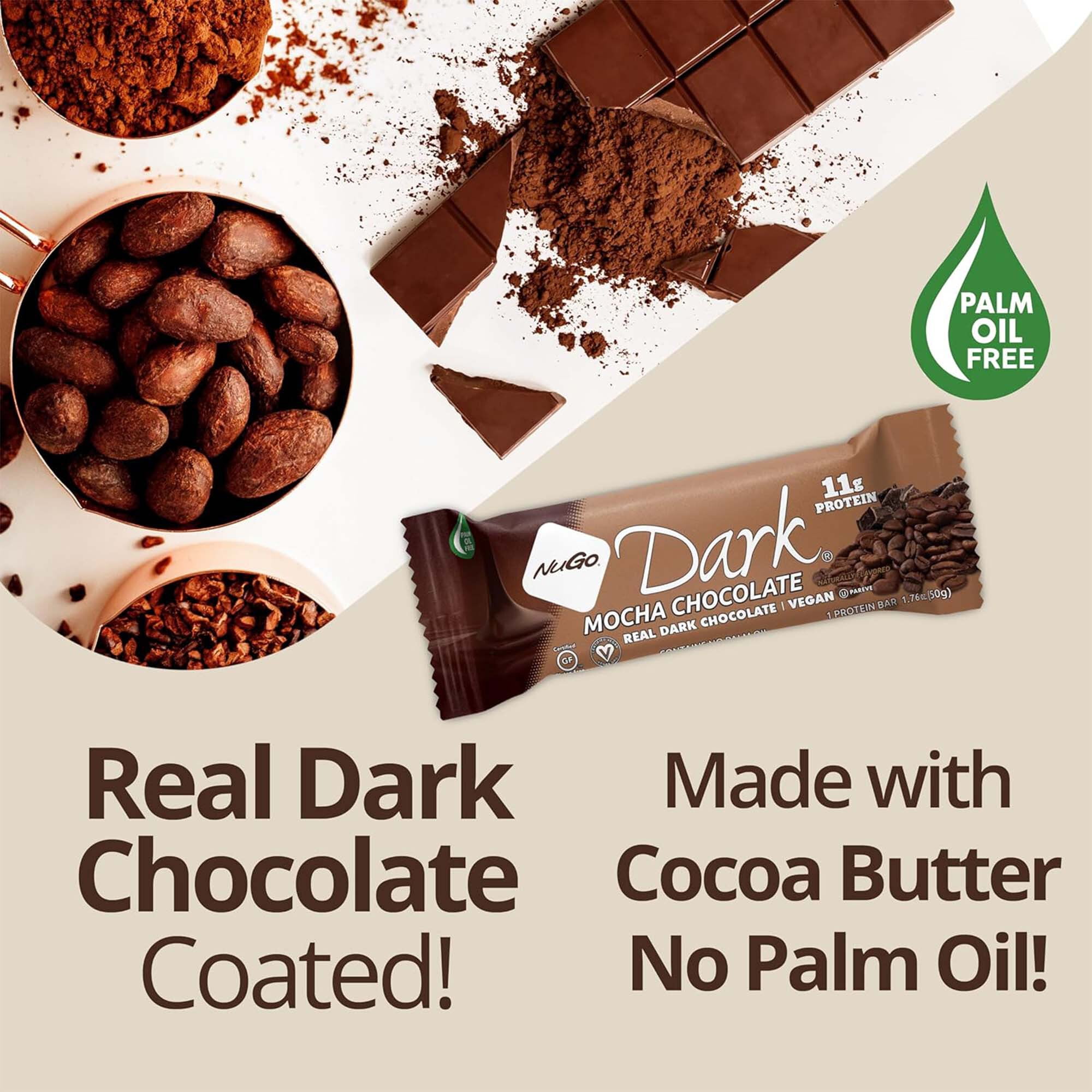 NuGo Dark Chocolate Coconut, 10g Vegan Protein, Gluten Free, 12 Count