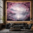 thumbnail image 6 of Cherry Blossom Lake with Misty Mountains in Purple Haze, Dreamy Watercolor for Nature Lovers, Serene Asian Wall Art, Housewarming Gift, Tapestry Wall Hanging for Bedroom and Living Room, 6 of 7