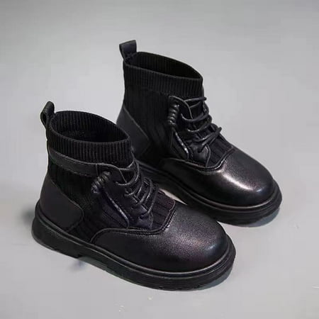 

Toddler Kids Girls High Socks Boots Lace Up Leather Soft Sole Anti Slip High Top Shoes For Fall Winter