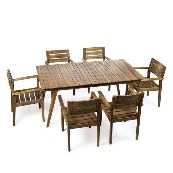GDF Studio Spinnaker Outdoor Acacia Wood 7 Piece Dining Set, Teak