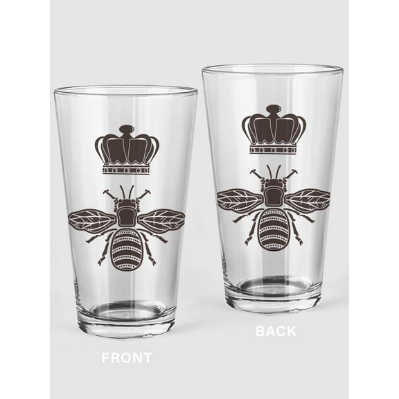 Bees And Crowns Pint Glass -SPIdeals Designs, 16 oz Transparent Glass