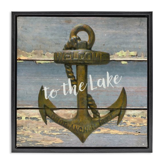 Stupell Industries Rustic Lodge Rustic Welcome Anchor Black Floating Frame Canvas Art, 18 x 18, by Graffitee Studios