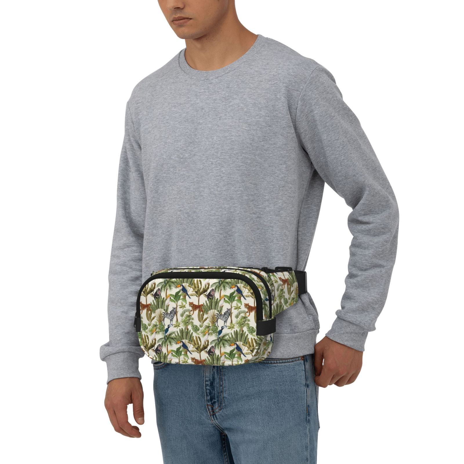Kuqiui Jungle Animals Print Fanny Packs for Women Cross Body Waist Bag Fashionable Fanny Pack Designer Workout Hiking Waist Pack Running Travel Gym