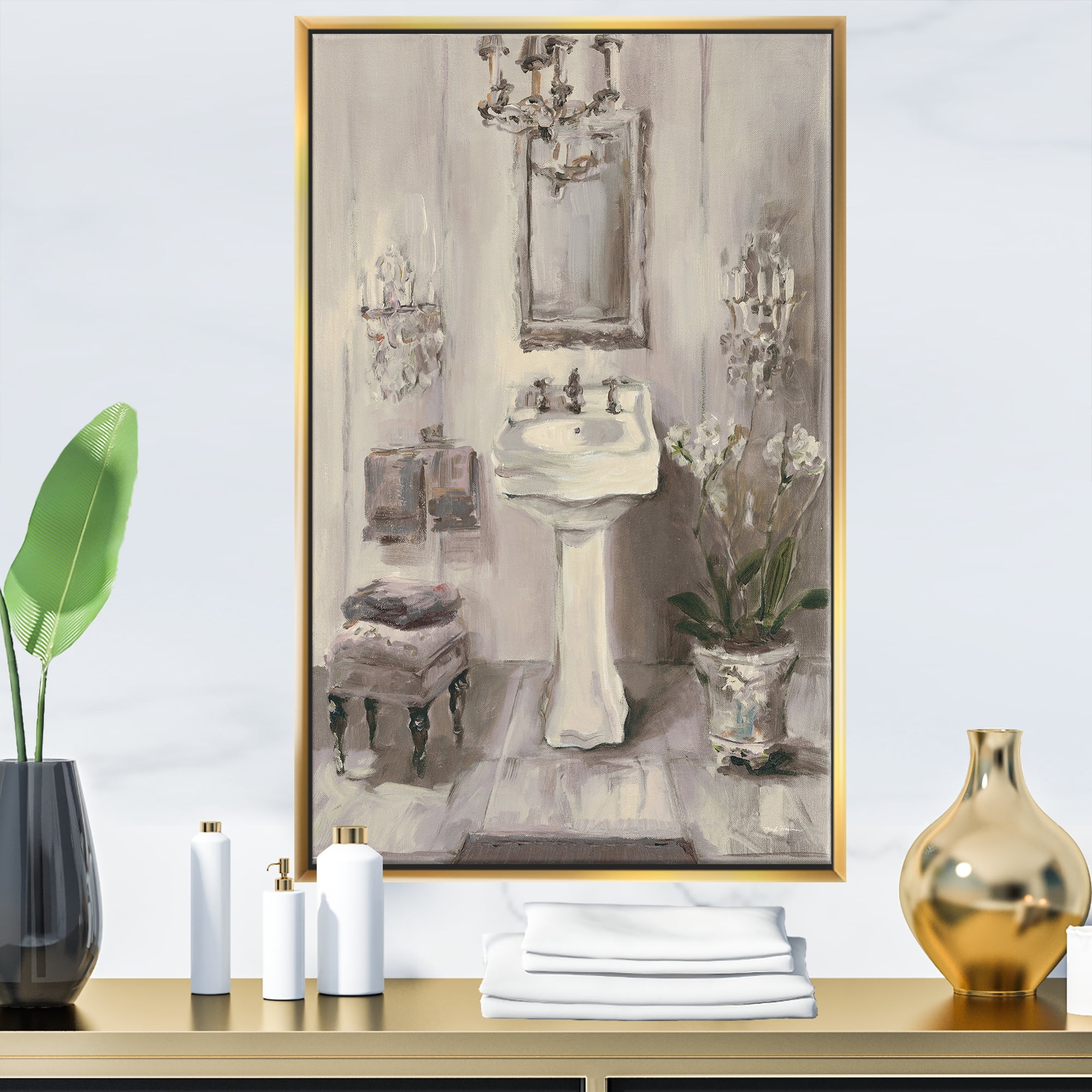 Designart ' French Bathroom Vintage II ' Traditional Bathroom Framed Canvas
