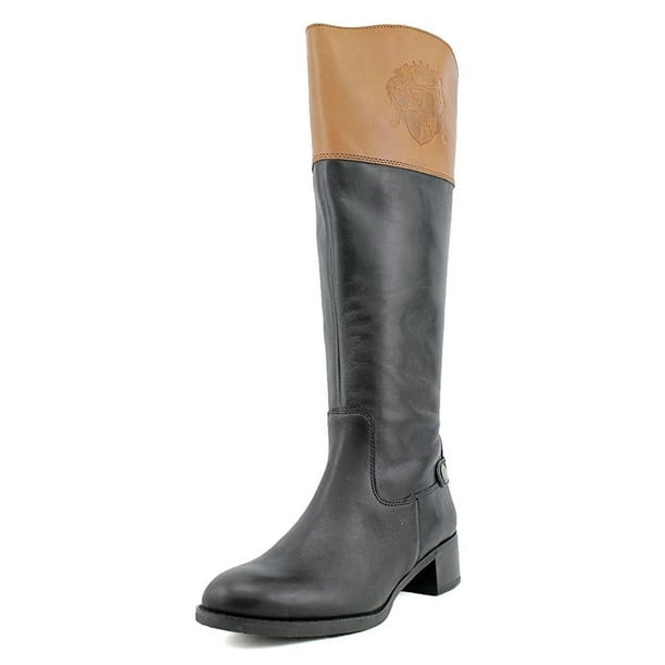 Franco Sarto Chip Black Leather / Brown Wide Tall Riding Flat Comfort Boot (8) - Walmart.com