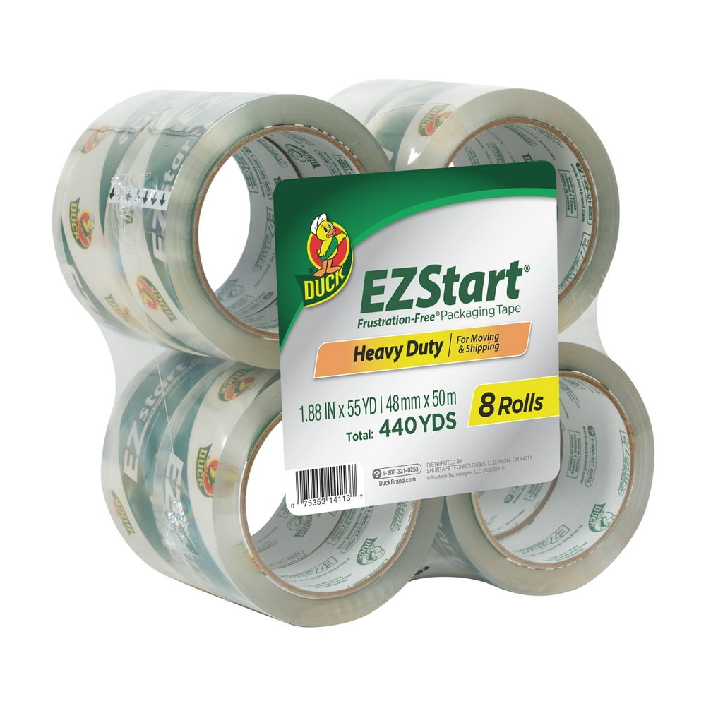 Duck Brand EZ Start Packing Tape, 1.88 in. x 54.6 yd., Clear, 8Count