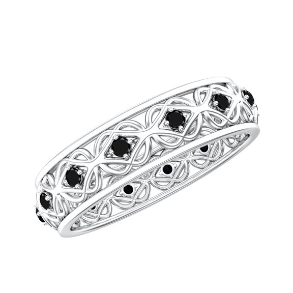 Rosec Jewels Natural Black Spinel Celtic Band Ring for Women, 925 Sterling Silver, US 4.00