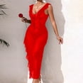 thumbnail image 4 of FRSASU Mesh Nightgown for Women Nightwear Sleeveless Backless See Through Chemise Ruffle Irregular V-Neck Sleep Dress Red, 4 of 6