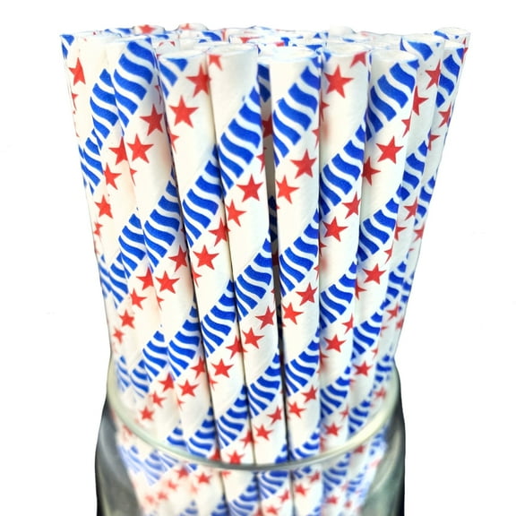 Roc Paper Straws Stars and Stripes Paper Drinking Straws 100 Count Box