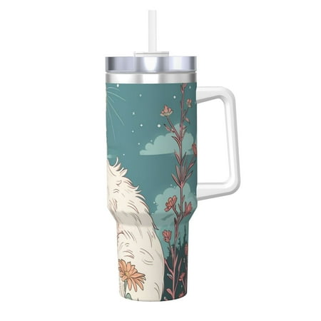 

Daiia Celestial Cat And Flowers Printed 40 oz Tumbler with Handle Ice Bully Insulated Tumbler 2 in 1 Lid Insulated Water Bottle Stainless Steel Travel Coffee Mug