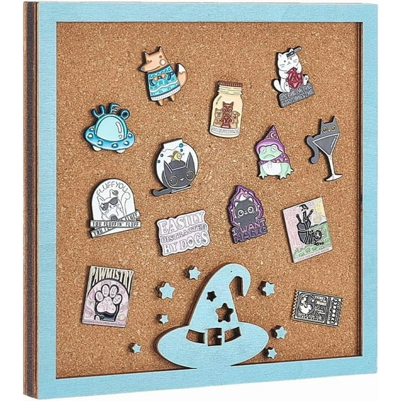 Pin Display Cork Tray Wooden Square Magic Hat Shape Wall Mounted Brooch Board Bulletin Display Board