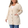 thumbnail image 4 of Agnes Orinda Women's Plus Size Button up Cardigan V Neck Long Sleeve Pocket Ribbed Knit Loose Casual Sweater 1X Apricot, 4 of 6