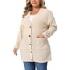 thumbnail image 4 of Cardigan de botón de mujer plus size Agnes Orinda, cuello en V, de manga larga, con bolsillo, tejido acanalado, suelto y casual, 1X color albaricoque, 4 of 6