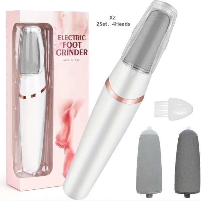 2Set Electric Foot File with 4 Grinding Heads, 2 Speeds & Auto Lighting - Foot Dead Skin Remover