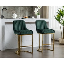 Dayalane Counter Height Bar Stools Set of 2, Velvet Upholstered Kitchen Barstools with Back and Gold Base, 26 " Modern Elegant Island Chairs for Restaurant Bar Dining Room, Green