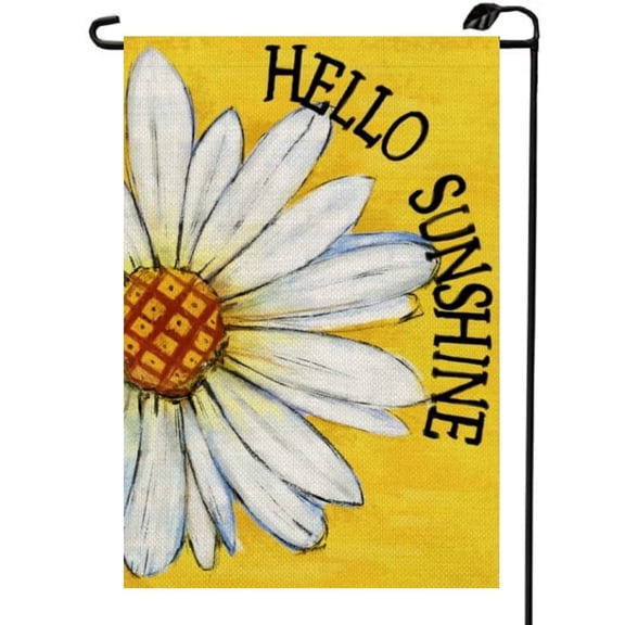 Hello Sunshine Small Burlap Vertical Garden Flag Summer Floral Daisy 12x18 Double Sided Seasonal Decor XJ04