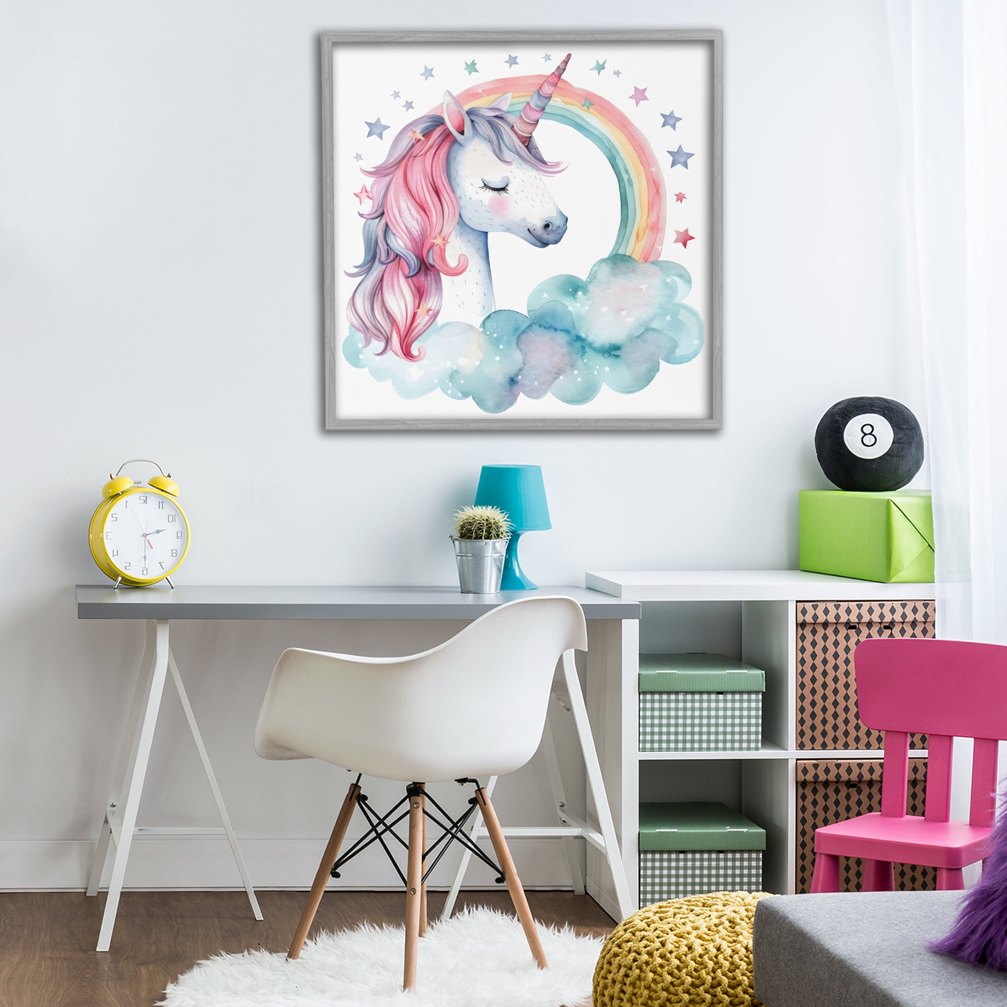 Stupell Industries Starry Rainbow Unicorn Gray Framed Giclee Art, design by Creative Studio