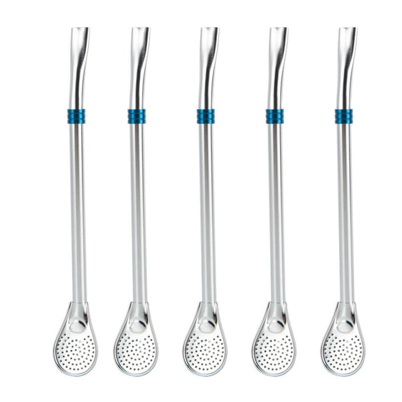 5 cucharas de acero inoxidable para pajilla, colador, cuchara para mezclar y filtrar