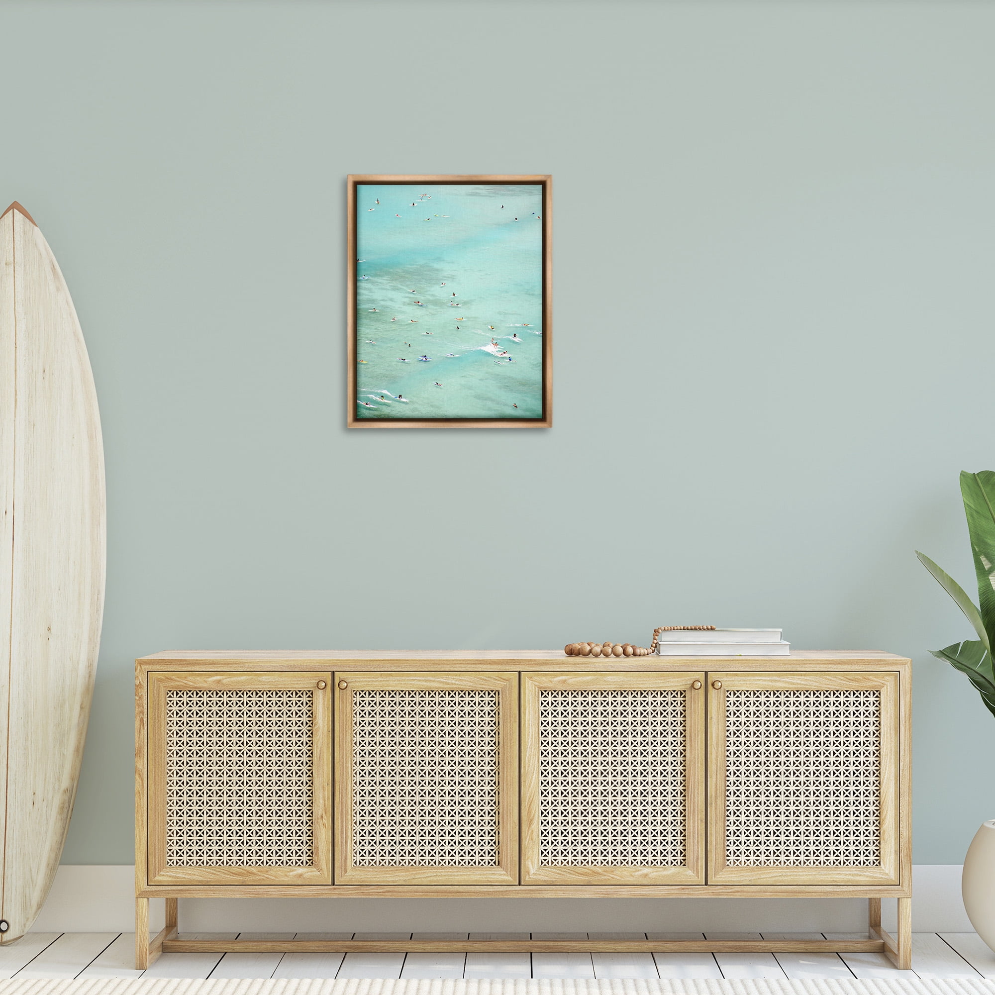 Stupell Industries People Swimming in Summer Landscape Painting Brown Floater Framed Canvas Art Print Wall Art, 25 x 31