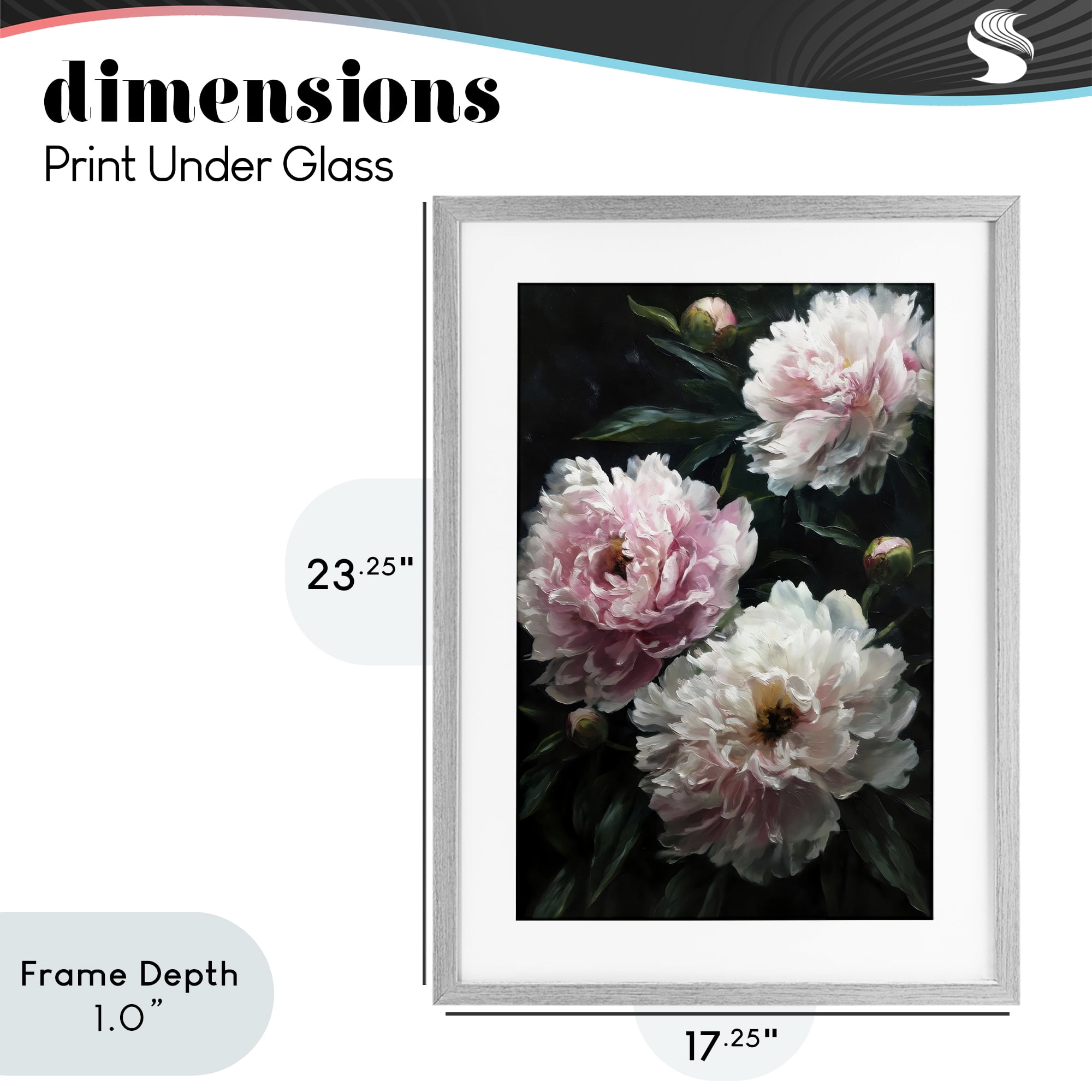 Stupell Industries Soft Pink Peony Garden Gray Framed Print Under Glass, design by Petal Prints Design