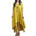 thumbnail image 1 of Nueva moda mujer Casual vestido suelto sólido manga larga Boho largo Maxi vestido Tomshoo Amarillo XXXL, 1 of 7