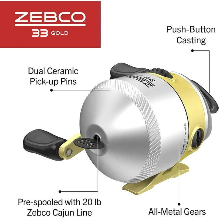 Dial-Adjustable Bearings Ratio Zebco Smooth Graphite and 33 Fishing Spincast and 2.6:1 Lightweight MAX Drag, Reel, Silver/Gold with Powerful a Gold Frame Instant 2+1 Anti-Reverse, and a Gear MicroFine
