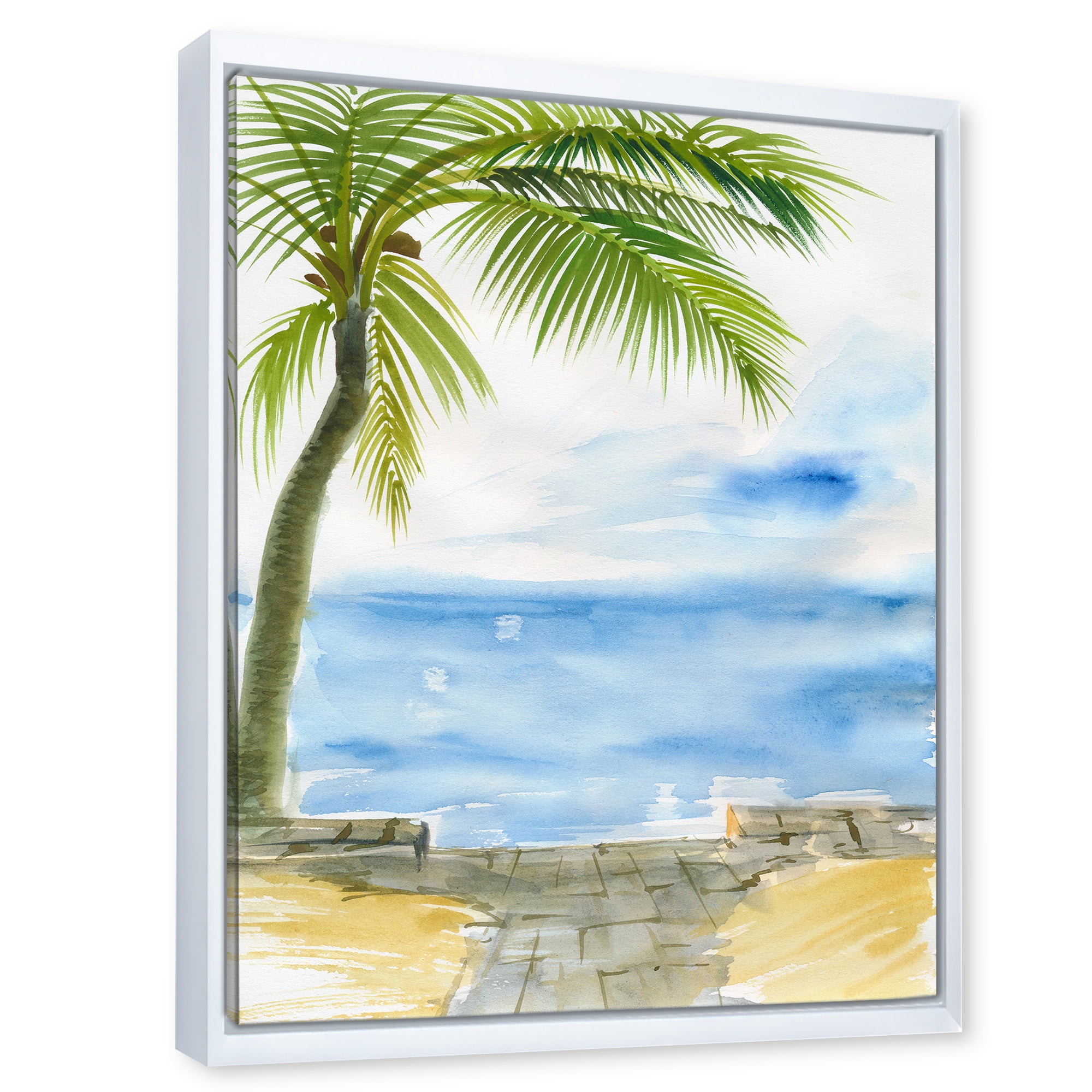 Designart 'Palm Beach Resort At Sunrise II' Nautical & Coastal Framed Canvas Wall Art Print