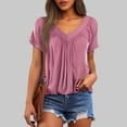 thumbnail image 2 of Ediodpoh Women's Casual Summer T Shirts Short Sleeve V Neck Tops Tshirts Womens T-shirts Pink XL, 2 of 8