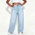 thumbnail image 5 of Straight Leg Jeans for Women High Waist Stretch Denim Pants Casual Loose Wide Leg Pants with Pockets, 5 of 5