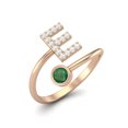 thumbnail image 2 of Capital E Initial Letter Emerald Women Adjustable Front Open Ring 925 Sterling Silver Rose Vermeil, 2 of 3