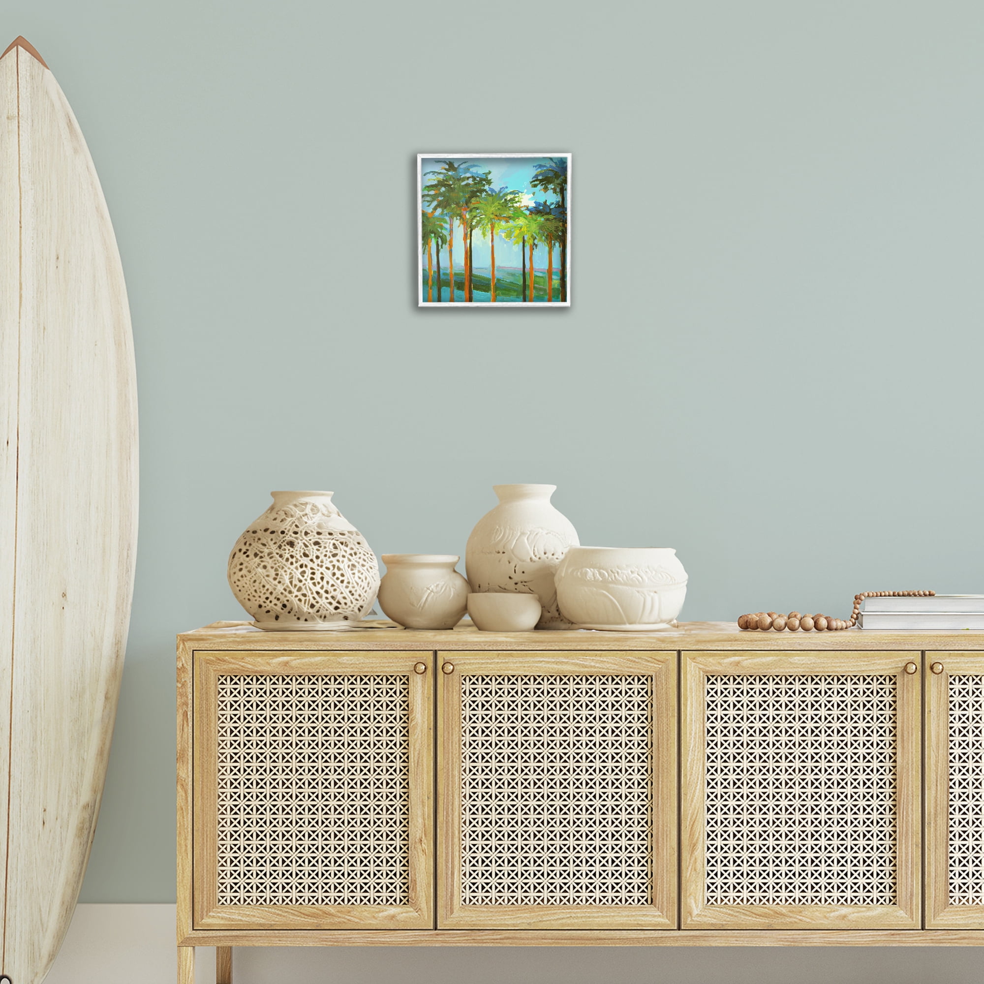 Stupell Industries Tall Palms Abstraction Coastal Painting White Framed Art Print Wall Art, 12 x 12