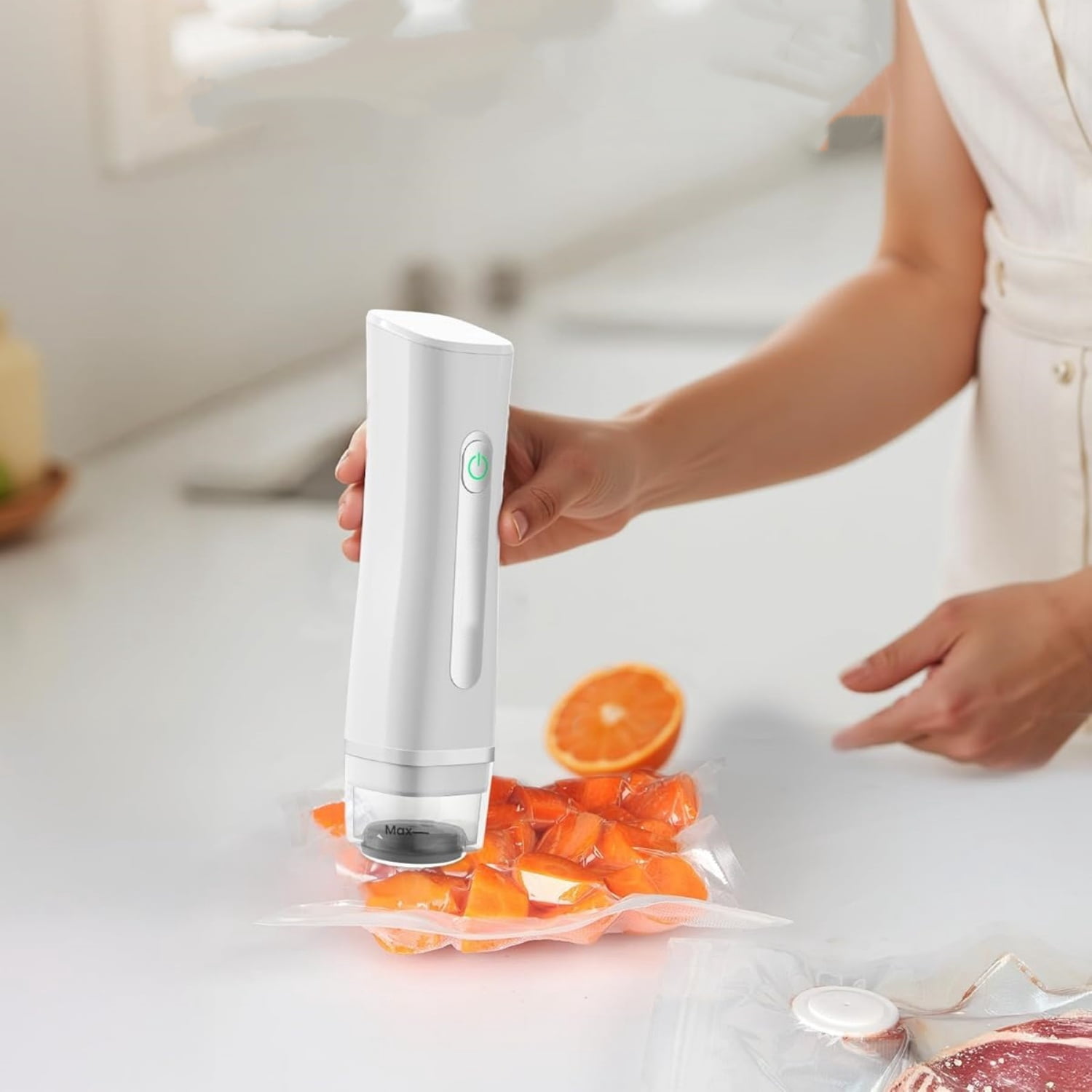 Vacuum Sealer for Food with Visible Water Tank, Handheld Compact Vacuum Sealer Machine with 30 Bags for 6X Preservation & Fresh, White