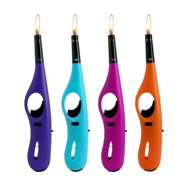Utility Kitchen Lighter Multipurpose 8.07'' Long Lighter with Safety Lock Butane Gas Refillable Lighters for Candle Stove Fireplace BBQ Grill, 4 Pack (Butane Included)