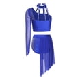 thumbnail image 4 of Runhomal Women's Two Pieces Lyrical Rhinestones Crop Top with Shorts Modern Dance Wear Royal Blue M, 4 of 7