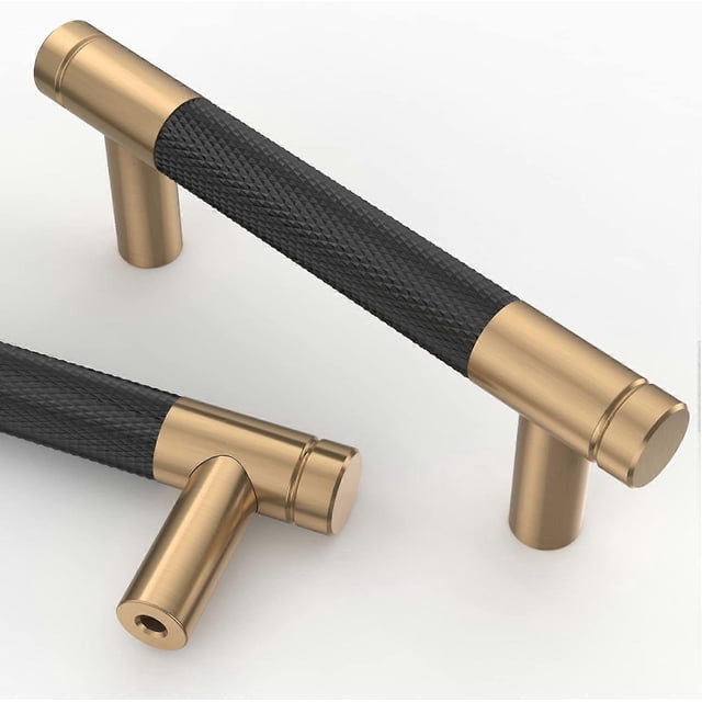 Gold and Black Cabinet Handles, Knurled Cabinet Handles, Hardware Cabinet Drawer Handles - 76mm