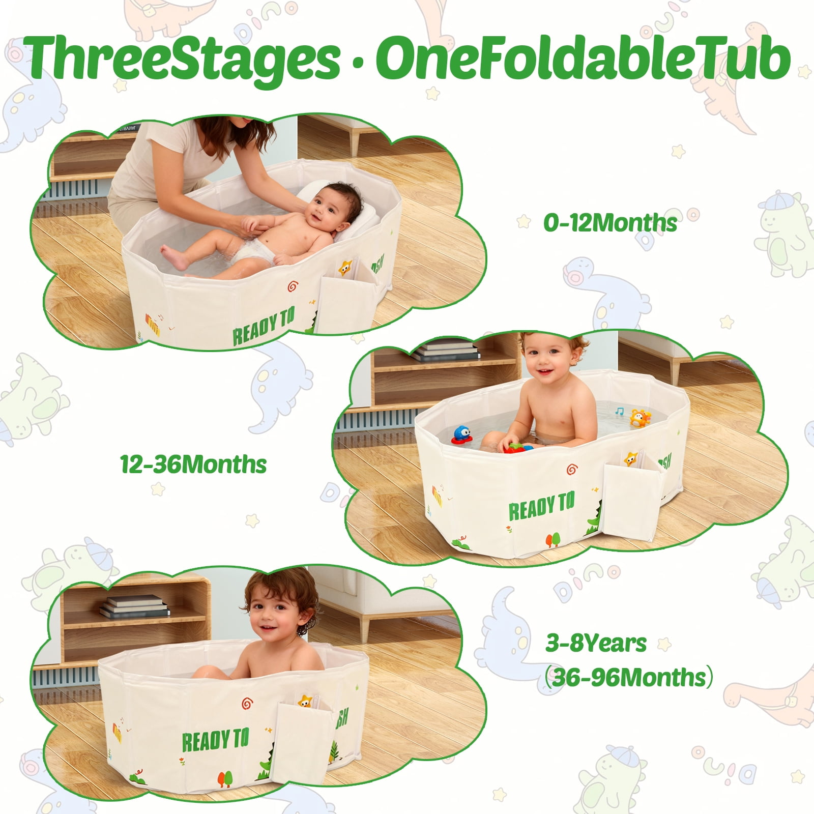 Austok Foldable Bathtub for Kids Multifunctional Portable Bath Tub Large Toddler Bath Tub for Ages Under 8 Integrated Design with Drainage Hole