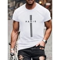 thumbnail image 1 of Men's Fashion "PARIS" Letter 3D Digital Print T-Shirt, Summer Mesh Fabric, Casual Round Neck Short Sleeve Top, Street Style, Cotton, Regular Fit, Sleeve Length, Unisex, Knit Fabric, Solid Color, 1 of 9