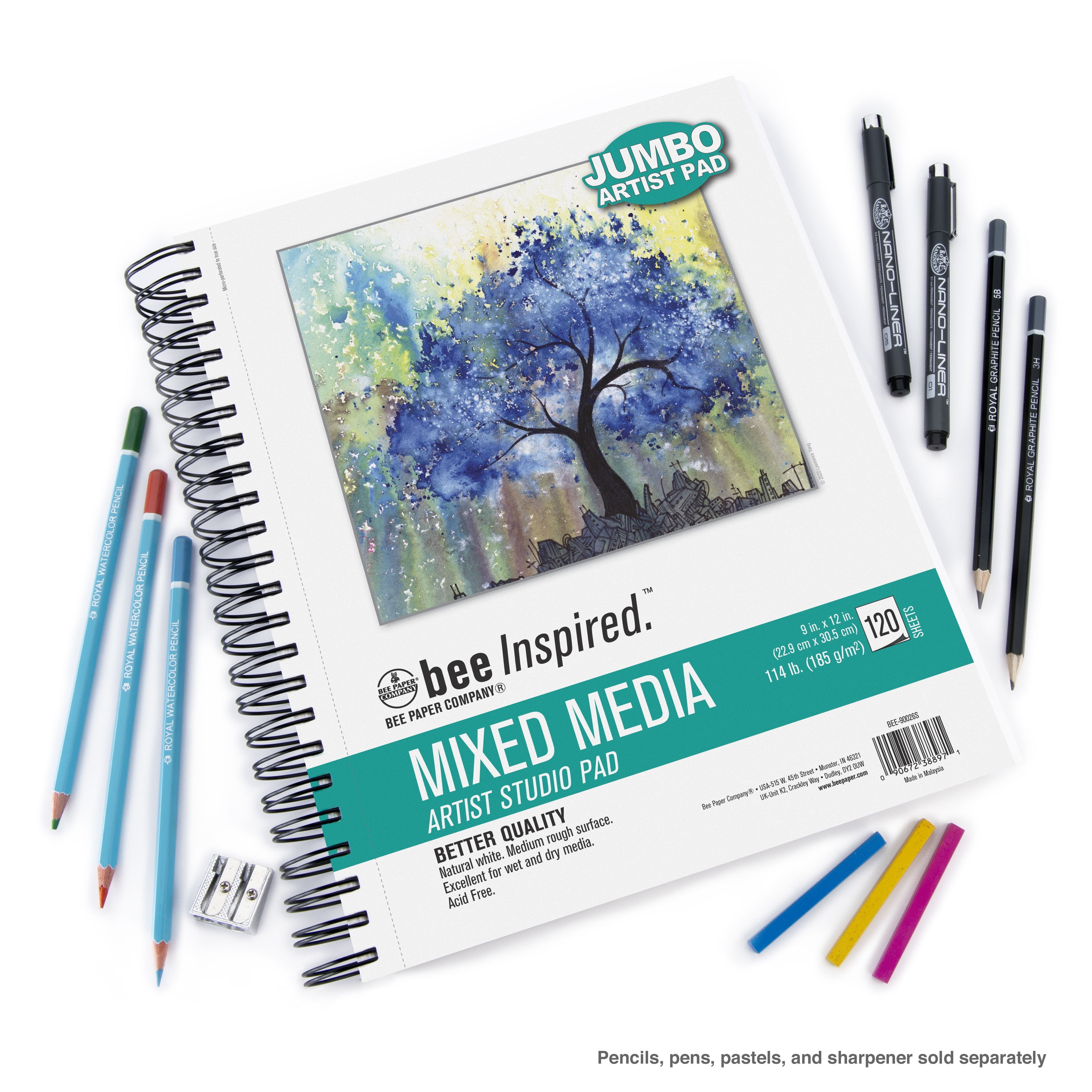 Bee Paper - 9 x 12 Mixed Media Artist Sketchbook, Spiral Bound, 120  Sheets, 114 lb. 185 GSM Paper