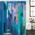 thumbnail image 2 of Abstract Blue Shower Curtain, Waterproof Shower Curtains for Bathroom, Painting Buildings Geometric Color Block Washable Fabric Bathtub Curtain Set Bath Decor with 12 Hooks Extra Long 72"x96", 2 of 8