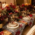 thumbnail image 2 of Table Runner Dresser Scarves Christmas Poinsettia Floral Holly Cotton Linen Burlap Table Cover Watercolor Flower on Wood Barn Table Runners for Family Kitchen Dining Holiday Party Banquet Decor, 2 of 5