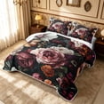 thumbnail image 3 of Erosebridal Traditional Floral Bed Spread Queen, Garden Blossom Queen Coverlet Set, Black Reversible, Burgundy Blush, 3 Pieces (1 Quilt and 2 Pillowcases), 3 of 7