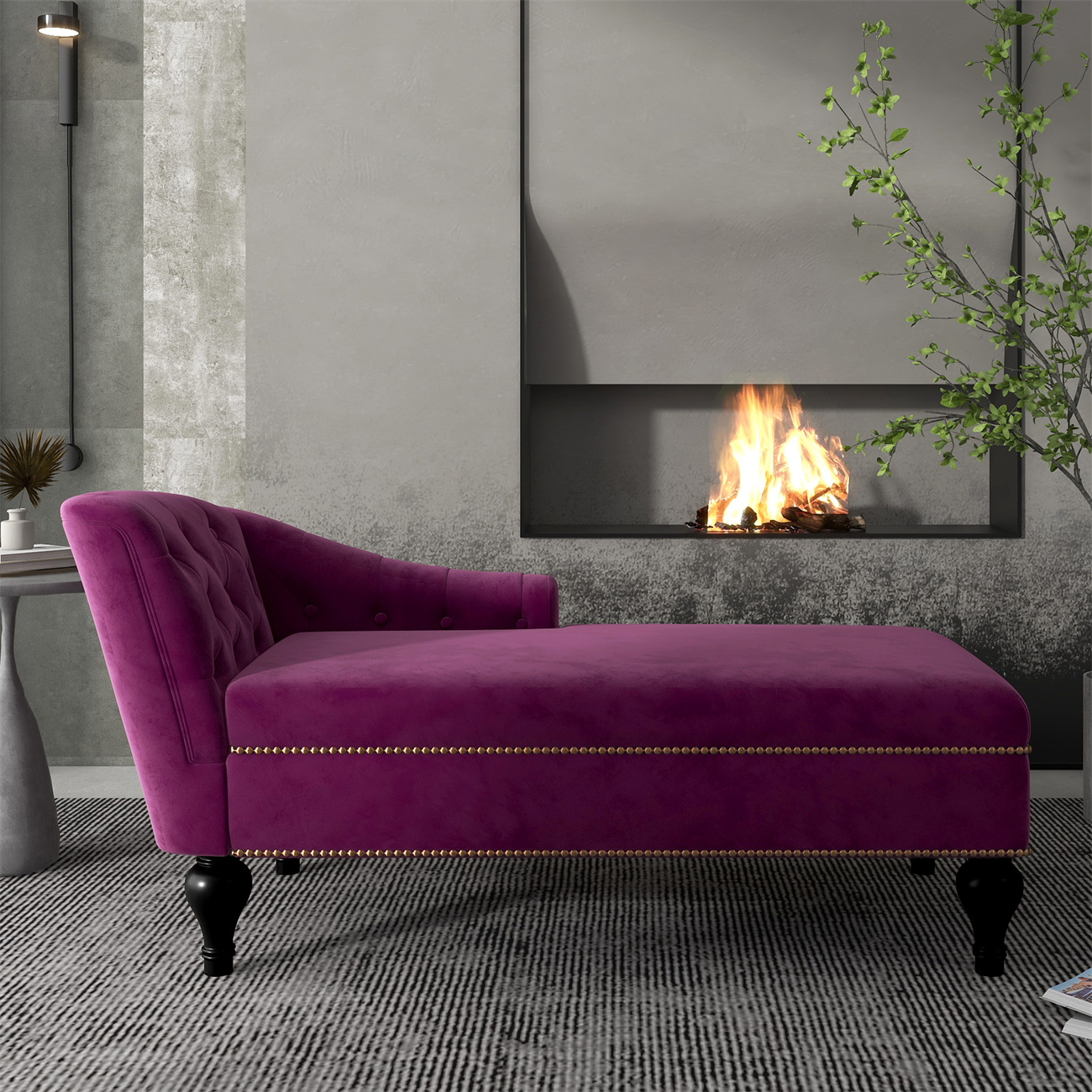 Indoor Chaise Lounge Chair with Velvet Tufted Fabric, Modern Long ...