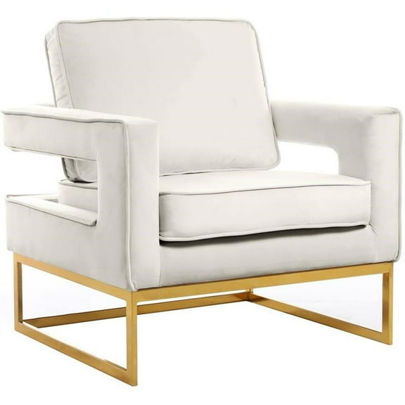Pemberly Row Modern Cream Velvet Accent Chair with Gold Iron Base
