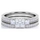 thumbnail image 3 of JeenMata Anillo de Boda Estilo Victoriano de Tres Piedras con Pavé de Diamantes de Talla Princesa Engastado en Oro Blanco de 10 K, 3 of 6