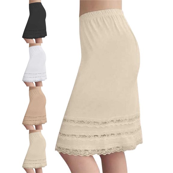 Summer Skirt for Women Plus Size Lace Trim Half Slip Elastic Waist Knee-Length Underskirt