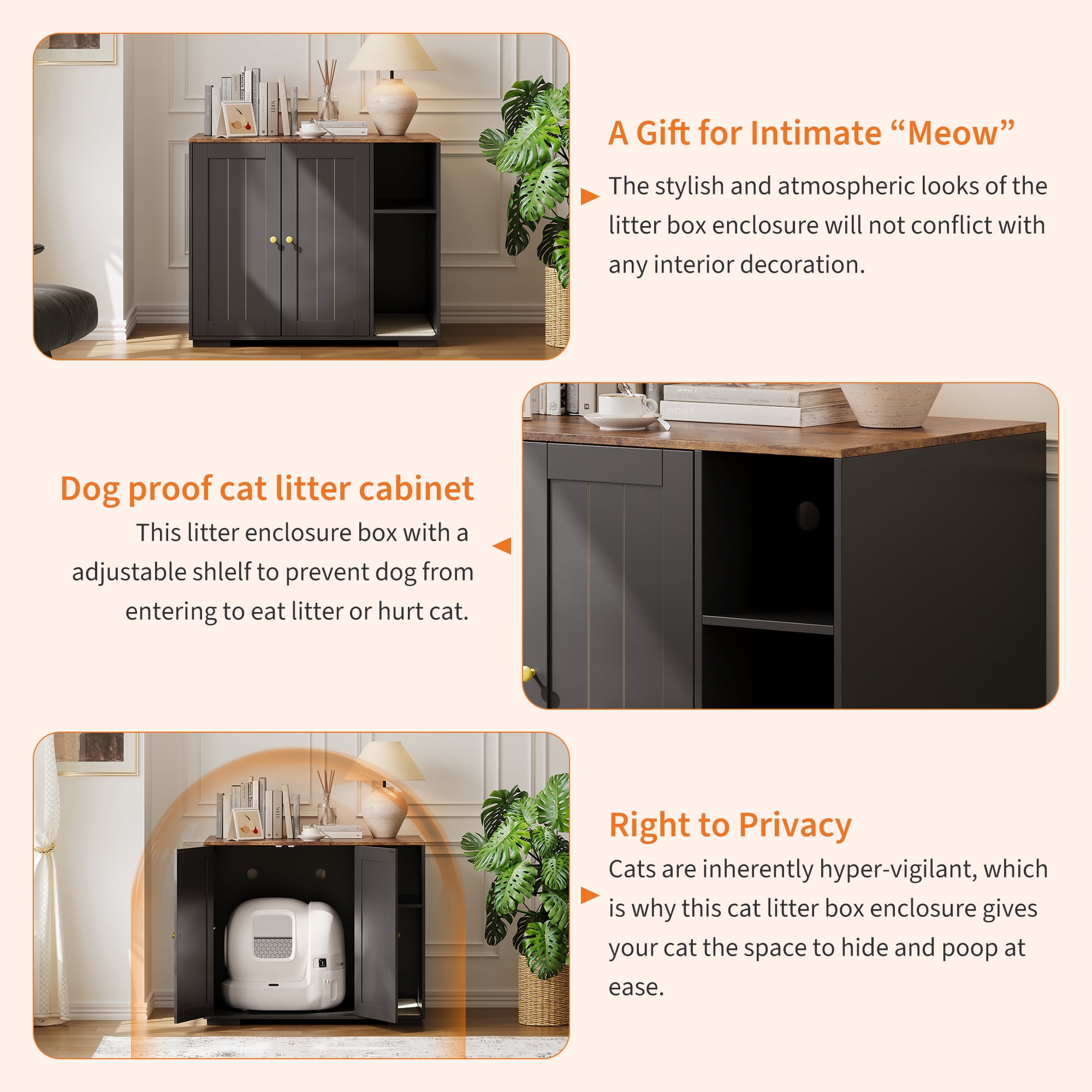 Extra-Large Cat Litter Box Cabinet with Scratch Pad – Dog-Proof Enclosure with Outlet, Large Automatic Litter Box Furniture and Storage for Cat Essentials