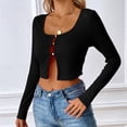 thumbnail image 4 of Women's Button Front Long Sleeve Knit Cropped Cardigan Shrug Sweaters, Sexy Knit Slim Crop Casual Blouse Ribbed Tops for Lady-Medium, 4 of 6